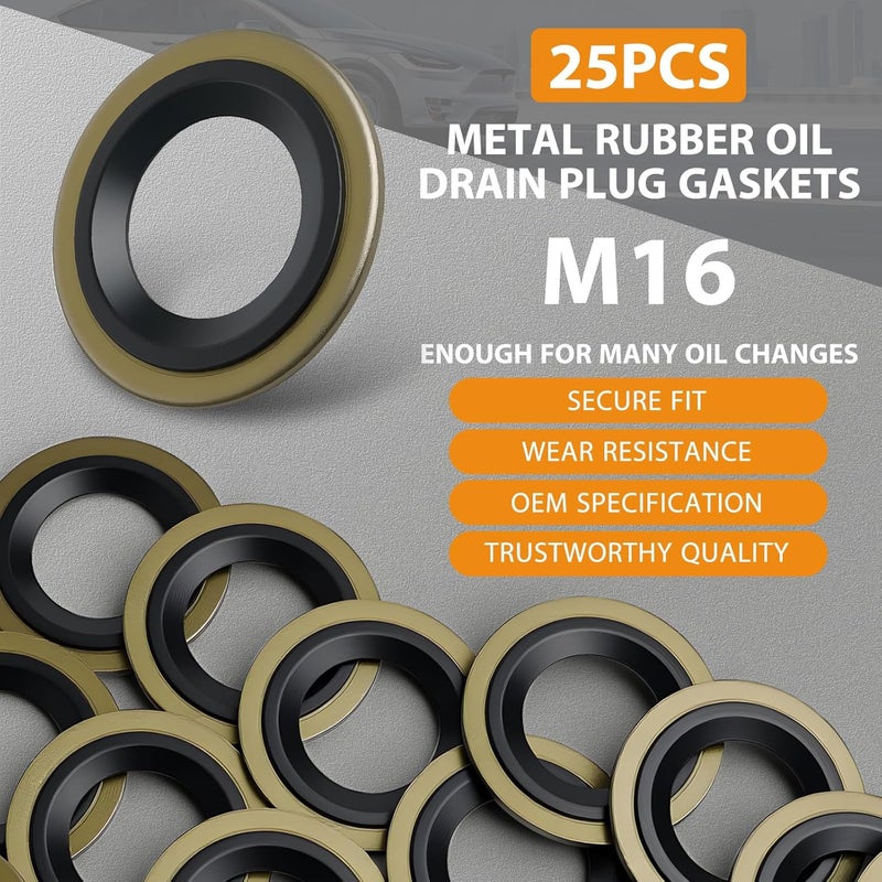 DEEFILL 25 PCS Metal/Rubber Drain Plug Gasket, Fits M16 Replace 097-035,10174313 (24.7x16.5mm) - Image 3